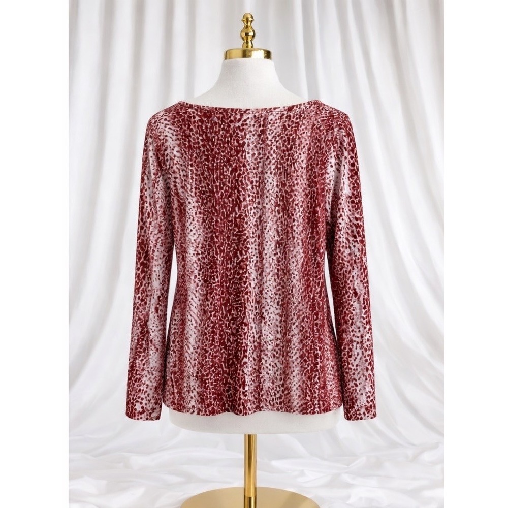 Belle by Kim Gravel Pullover Tee Top Long Sleeve Brown Pink Animal Print Size XL - Picture 2 of 9